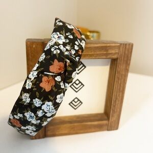 Polyester fabric black headband with colorful floral print